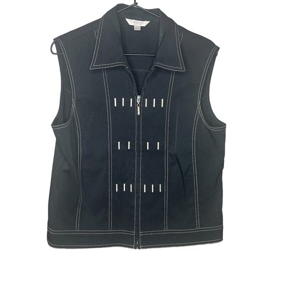 Conrad C Collection Womens Sz 12 Zip Up Western Vest Black w/ White Stitching - Picture 1 of 3